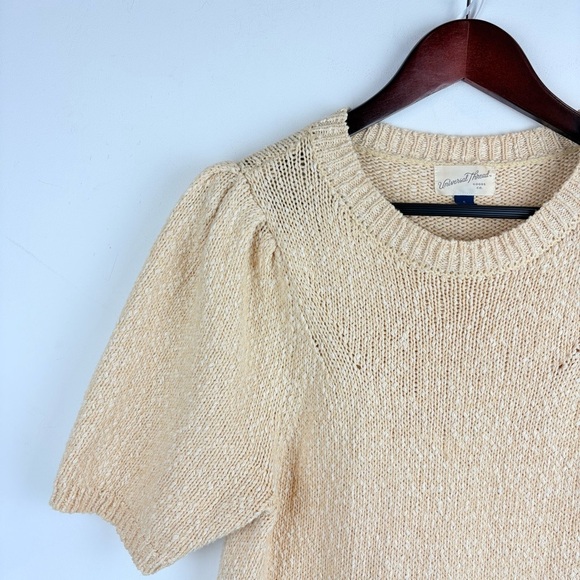 Womens Short Puff Sleeve Crewneck Pullover Sweater Yellow Boho Cottagecore Small - Picture 3 of 9